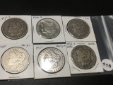 6X$ 1897-S, 1900-O, 1900, 1900, 1901, 1902-O Morgan Dollars