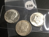 (3) 1964 Kennedy Half Dollars