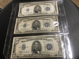 Lot of 3 1934-D Five Dollar Silver Certificates