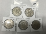 Lot of 5 1959, (3) 62, 63 Mexican UN Peso's