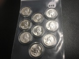 Lot of 9 UNC 1950's 60's Silver Quarters