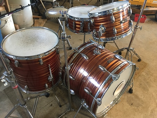 4 pc White Hall Tiger Eye Drum Set, 12, 14, 16 & 20 inch, hardware, throne