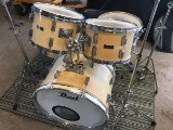 5 pc Pearl White Yellowed Drum Set, 12, 13, 14, & 22 inch, hardware, throne