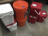 Buckets, 3 have cement and grout powder