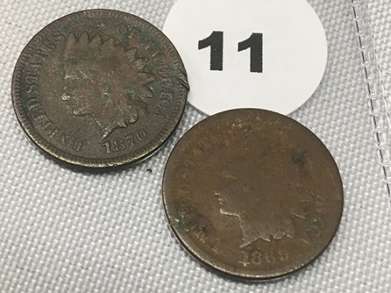 1869, 1870 Indian Cents