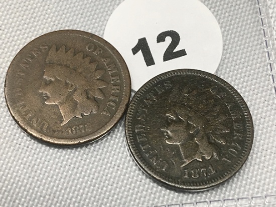1871, 1872 Indian Cents