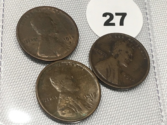 1912, 1912-D, 1912-S Lincoln Cents