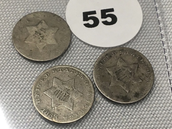 1853 & others 3 Cent Silver