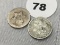 (2) 1852 3 Cent Silver