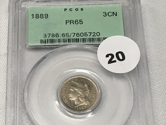 1889 3 Cent Nickel PCGS PR65