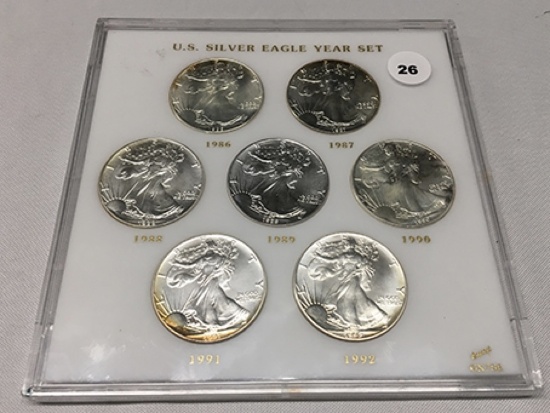 7 pc (1986-1992) Silver Eagle Year Set