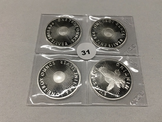 Lot 4 One Ounce Silver Rounds
