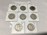 Lot of 8 1948-D, 49-D, 50-D, 51, 51-S, 52, 52-D, 52-S Franklin Half Dollars