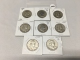Lot of 8 1949-D, 50-D, 51, 51-S, 52, 52-D, 53-D, 54 Franklin Half Dollars