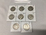 Lot of 8 1952-D, 53-D, 54-D, 60-D, 61-D, 62-D, 63, 63-D Franklin Dollars