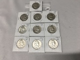 Lot of 10 (2) 1954-D, (4) 1962-D, (4) 1963-D Franklin Dollars