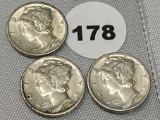 1940-S, 1941, 1941-D Mercury Dimes