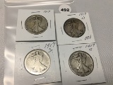 (4) 1917, 1917-D, 1917-S Walking Liberty Halves