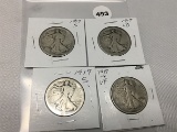 (4) 1917, 1917-D, 1917-S Walking Liberty Halves