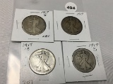 (4) 1917, 1917-S Walking Liberty Halves