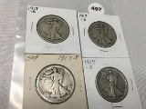 (4) 1917, 1917-S Walking Liberty Halves