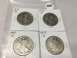 (4) 1917-S Walking Liberty Halves