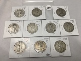 Lot of 10 Assorted Date Walking Liberty Halves