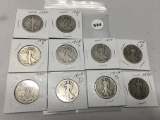 Lot of 10 Assorted Date Walking Liberty Halves