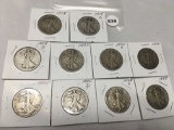 Lot of 10 Assorted Date Walking Liberty Halves