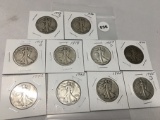 Lot of 10 Assorted Date Walking Liberty Halves