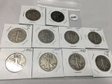 Lot of 10 Assorted Date Walking Liberty Halves