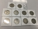 Lot of 10 Assorted Date Walking Liberty Halves