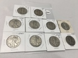 Lot of 10 Assorted Date Walking Liberty Halves