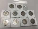 Lot of 10 Assorted Date Walking Liberty Halves