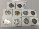 Lot of 10 Assorted Date Walking Liberty Halves