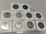 Lot of 10 Assorted Date Walking Liberty Halves