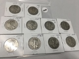 Lot of 10 Assorted Date Walking Liberty Halves