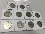 Lot of 10 Assorted Date Walking Liberty Halves