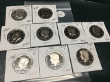 Lot of 9 1970's Proof Kennedy Half Dollars, All Different Dates