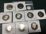 Lot of 9 1970's Proof Kennedy Half Dollars, All Different Dates