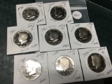 Lot of 9 1970's Proof Kennedy Half Dollars, All Different Dates
