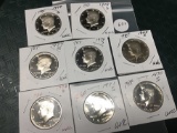 Lot of 8 1970's Proof Kennedy Half Dollars, All Different Dates