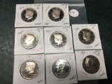 Lot of 8 1970's Proof Kennedy Half Dollars, All Different Dates