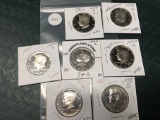 Lot of 7 1970's Proof Kennedy Half Dollars, All Different Dates