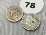 (2) 1852 3 Cent Silver