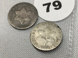 (2) 1853 3 Cent Silver