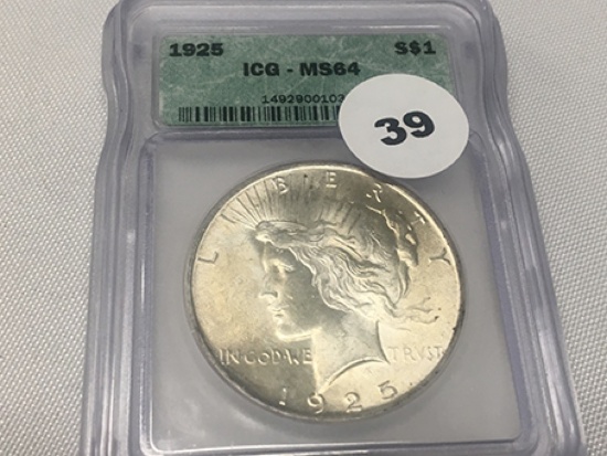 1925 Peace Dollar ICG MS64