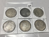 6X$ 1921, D, S Morgan Dollars