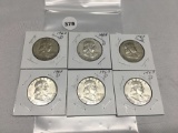 Lot of 6 Franklin Half Dollars