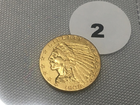 1908 $2 1/2 Indian Gold